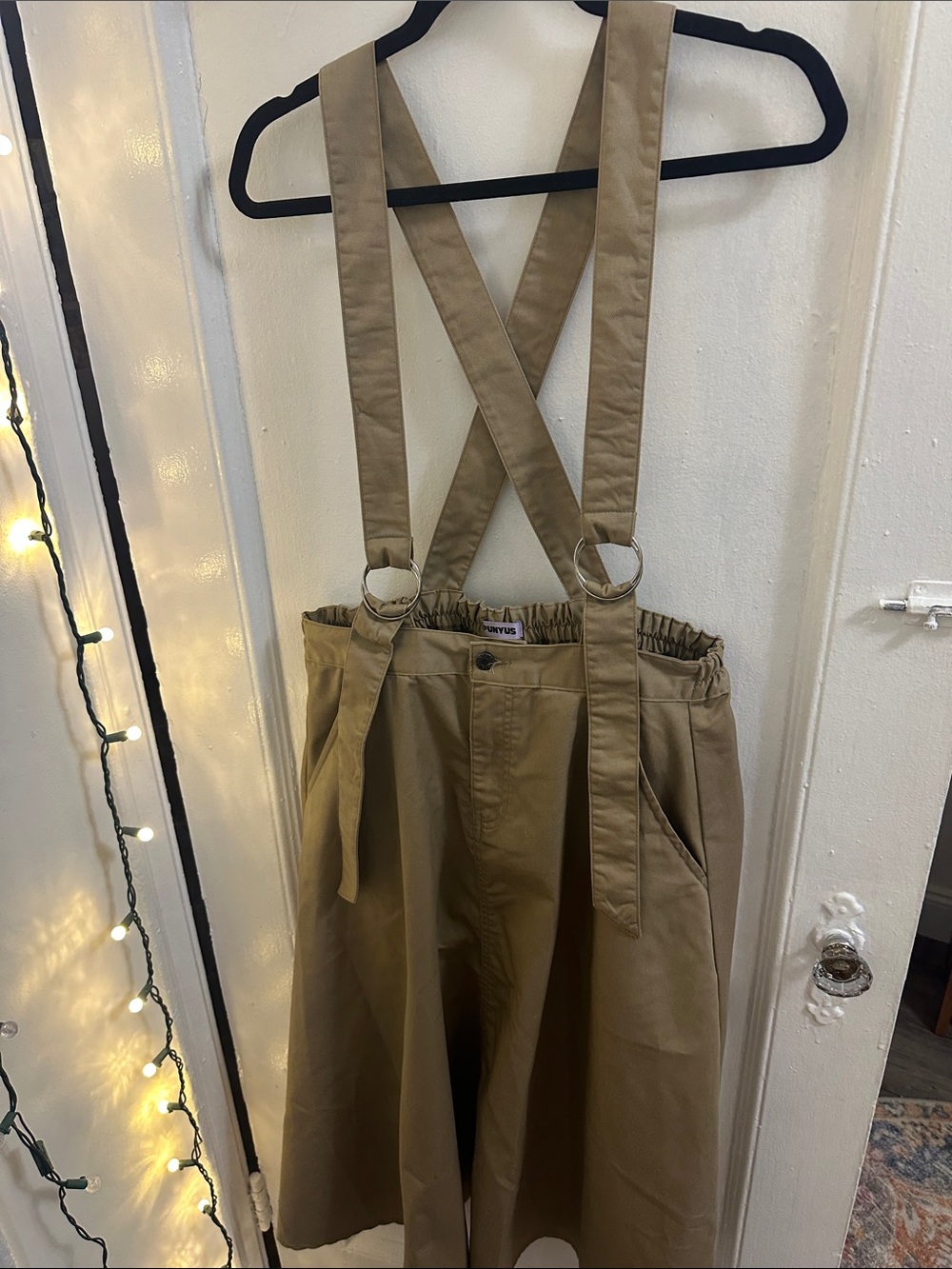 Women’s Japanese Tan Jumper Skirt with Adjustable Straps - huge pockets!